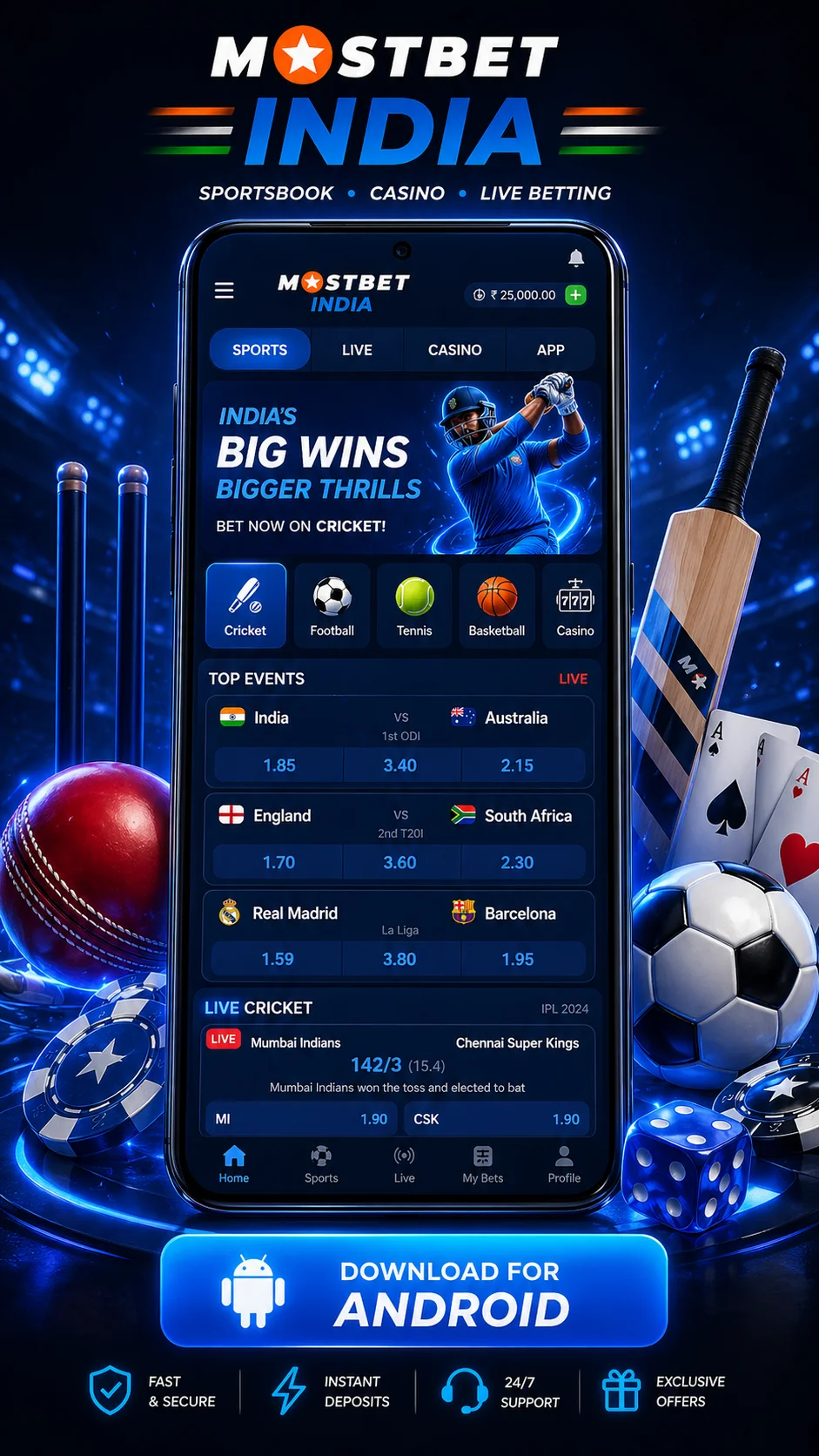Mostbet Bangladesh app running on an Android phone